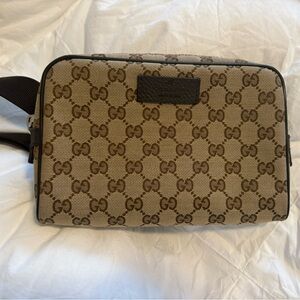 Gucci Monogram Belt bag Brown Textured Leather
